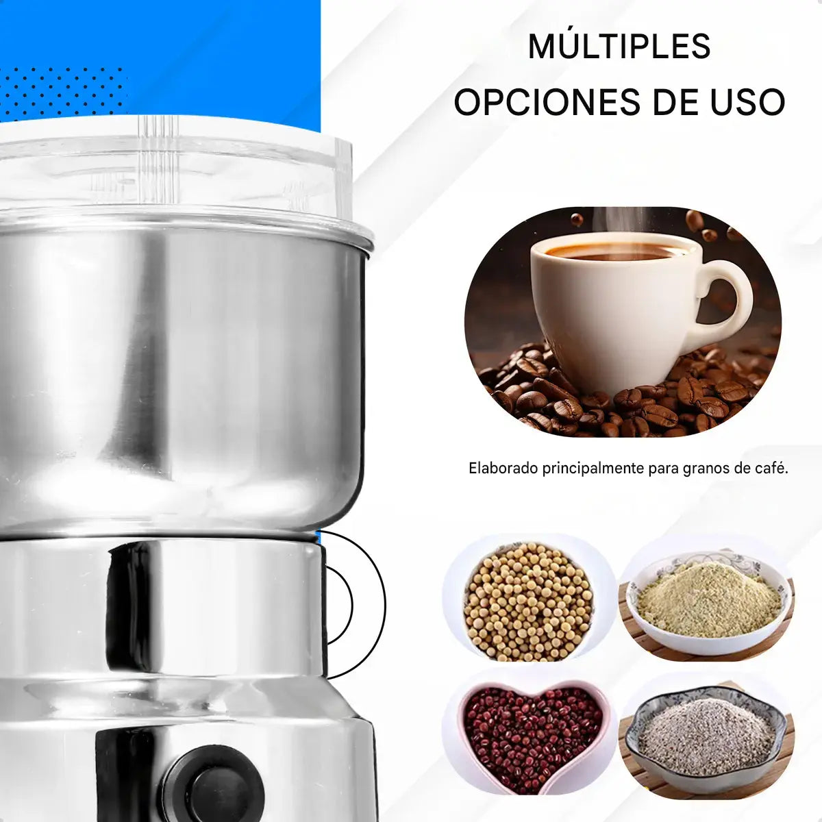molinillo eléctrico de café/frijol de 200 W en acero inoxidable